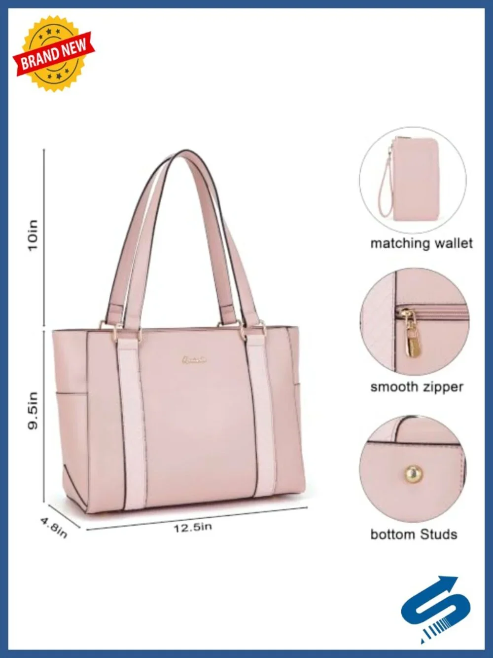 Large Vegan Leather Tote Bag with Matching Wallet, RFID Blocking, Multi-slot
